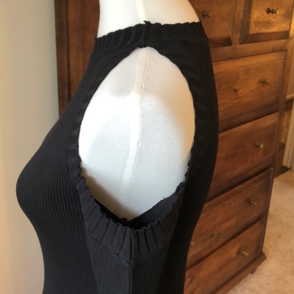 Small Black Ribbed Cold Shoulder Top - Picture 5 of 6